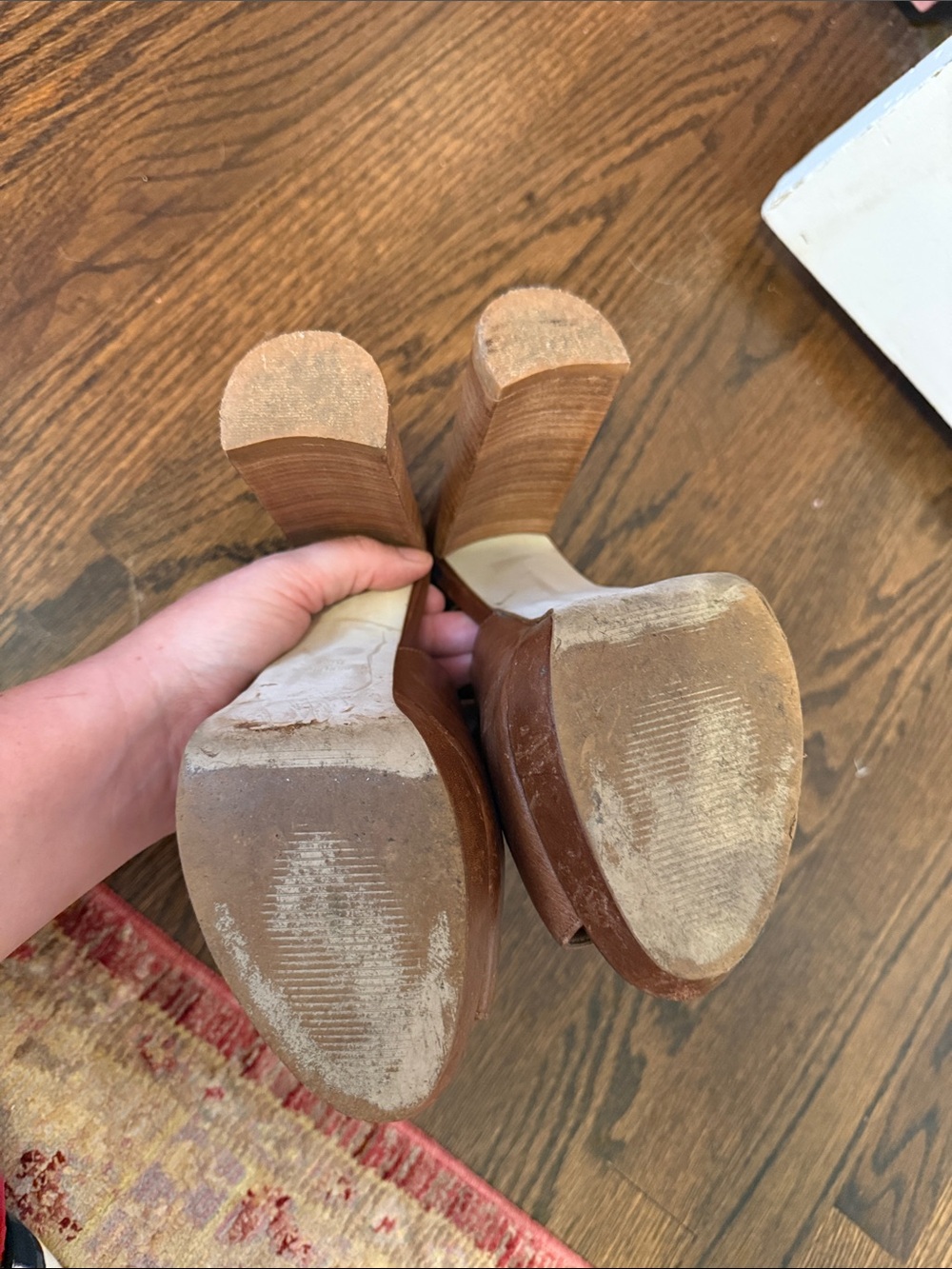 Steve Madden Tan Brown Leather Peep-Toe Slingback Platform Heels - Picture 4 of 5